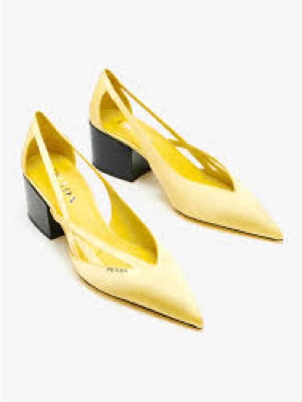 Prada Yellow satin Block Heel Pumps size 38 !! NWT
